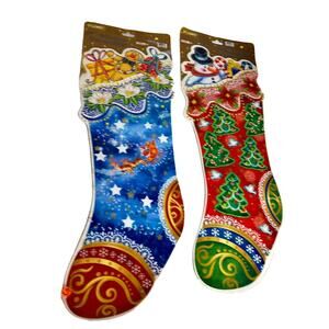 Vintage FLOMO Christmas Stocking Window Cling Set Snowman Gingerbread Man SET